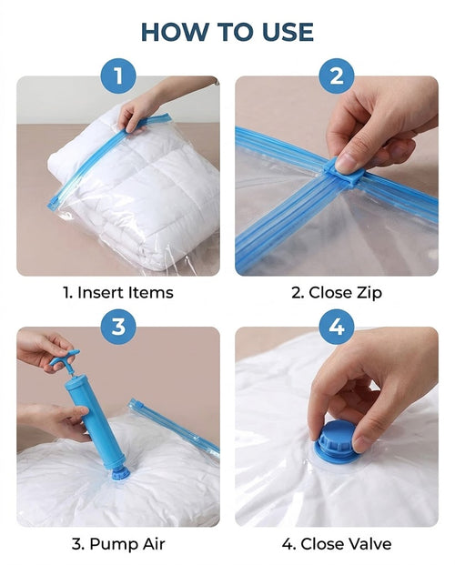Vacuum Storage Bags with Hand Pump (Pack of 5) – Space Saver Seal Bags for Clothes, Blankets & Bedding