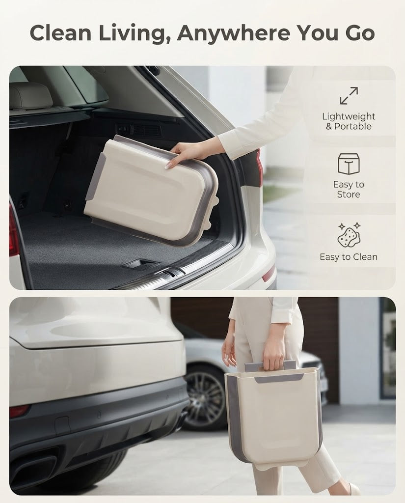 Multipurpose Foldable Hanging Trash Can & Wall-Mounted Garbage Bin for Kitchen, Car, Office & Home Utility Care