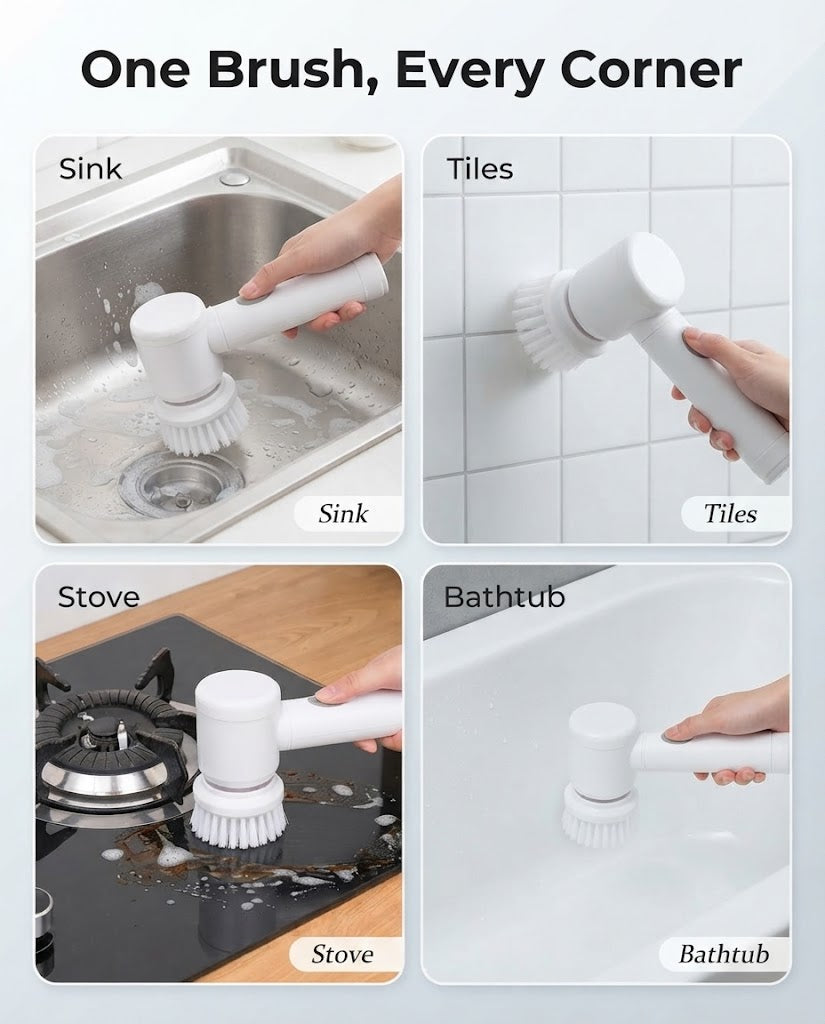 Electric Spin Scrubber - Cordless Power Cleaning Brush with USB Rechargeable Battery for Kitchen, Bathroom, Tiles, and Sink Surfaces