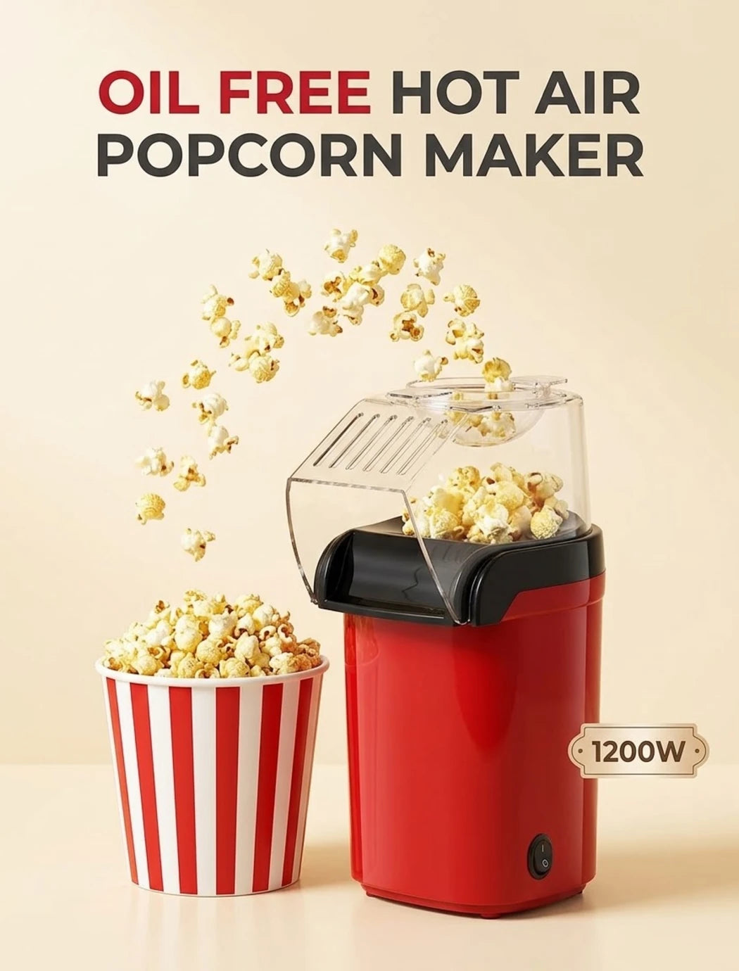 Mini Electric Hot Air Popcorn Maker Machine – Oil-Free Automatic Popcorn Popper for Home & Movie Nights