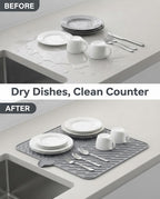 Silicone Dish Drying Mat with Self-Draining Lip - Heat Resistant, Foldable & Non-Slip Kitchen Counter Mat for Plates, Cups, and Bottles