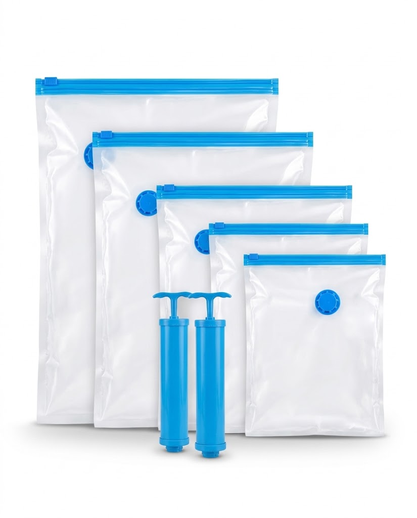 Vacuum Storage Bags with Hand Pump (Pack of 5) – Space Saver Seal Bags for Clothes, Blankets & Bedding