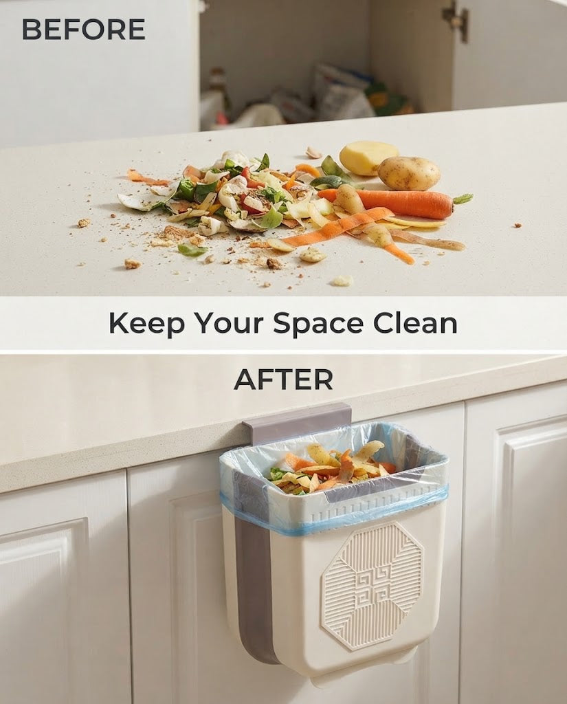 Multipurpose Foldable Hanging Trash Can & Wall-Mounted Garbage Bin for Kitchen, Car, Office & Home Utility Care