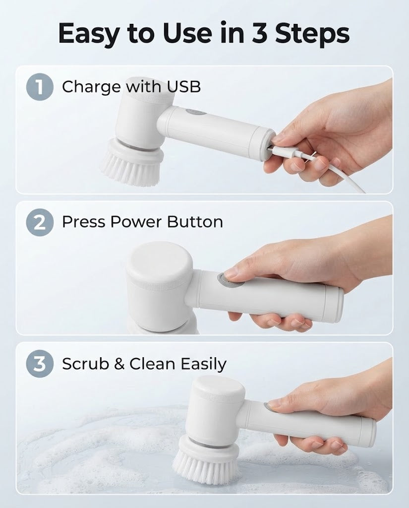 Electric Spin Scrubber - Cordless Power Cleaning Brush with USB Rechargeable Battery for Kitchen, Bathroom, Tiles, and Sink Surfaces