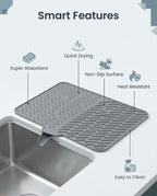 Silicone Dish Drying Mat with Self-Draining Lip - Heat Resistant, Foldable & Non-Slip Kitchen Counter Mat for Plates, Cups, and Bottles