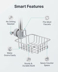 Stainless Steel Faucet Sponge Holder - Adjustable Kitchen Sink Organizer and Drying Rack for Sponges, Brushes, and Dishcloths