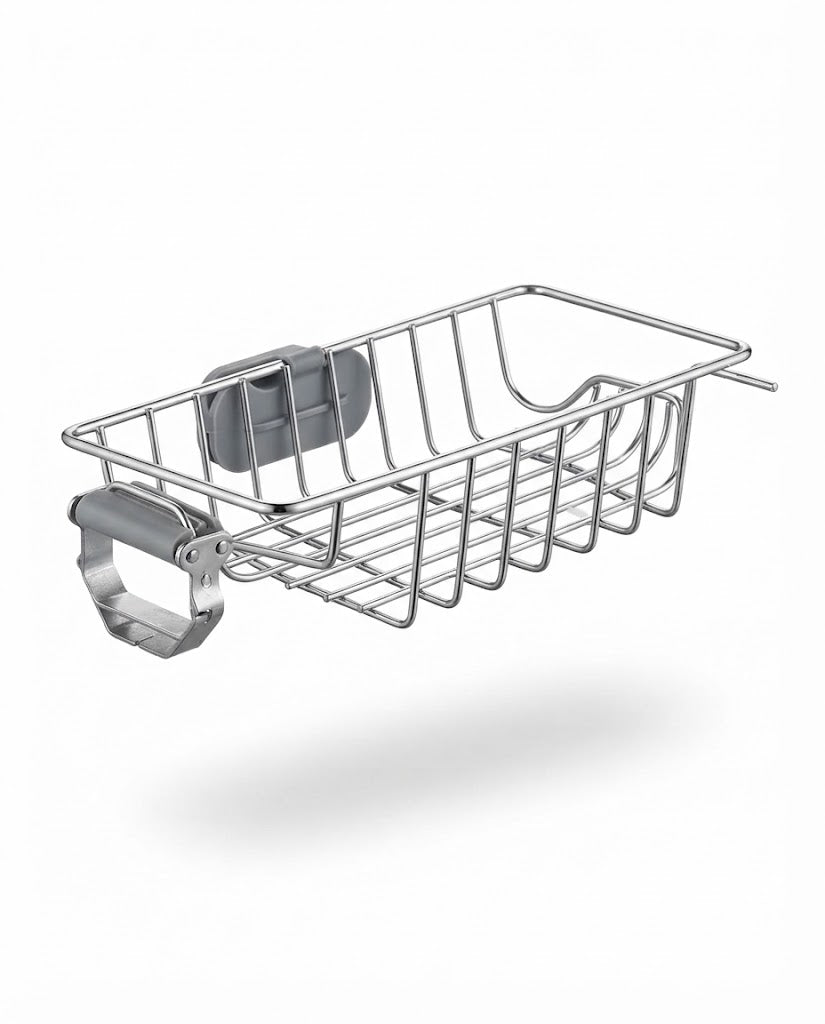 Stainless Steel Faucet Sponge Holder - Adjustable Kitchen Sink Organizer and Drying Rack for Sponges, Brushes, and Dishcloths