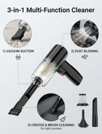 3-in-1 Handheld Cordless Car Vacuum Cleaner, High-Power Auto Vacuum, Air Duster & Hand Vacuum for Home and Car