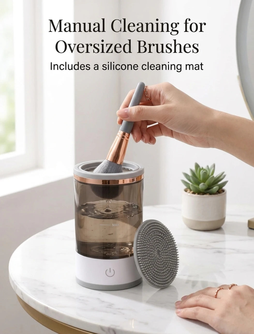 Electric Makeup Brush Cleaner & Dryer Machine – Automatic Spin Cosmetic Brush Washer with Cleaning Mat