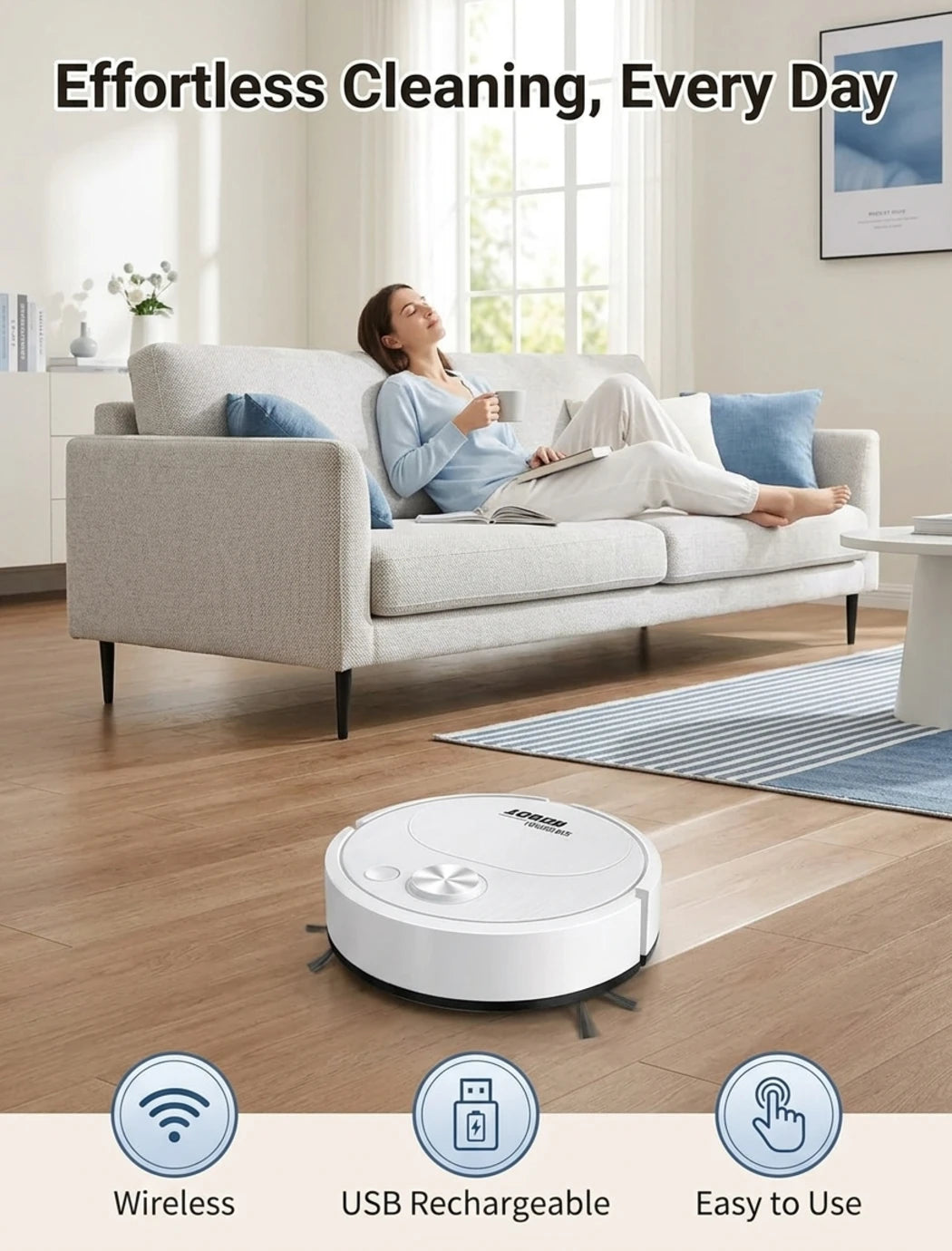 3-in-1 Smart Robot Vacuum Cleaner – Automatic Sweeping, Mopping & Powerful Suction Cleaner for Hard Floors & Low-Pile Carpets