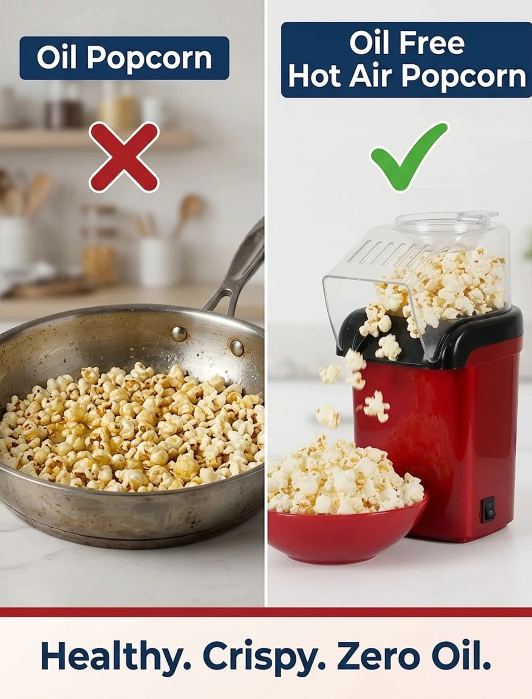 Mini Electric Hot Air Popcorn Maker Machine – Oil-Free Automatic Popcorn Popper for Home & Movie Nights