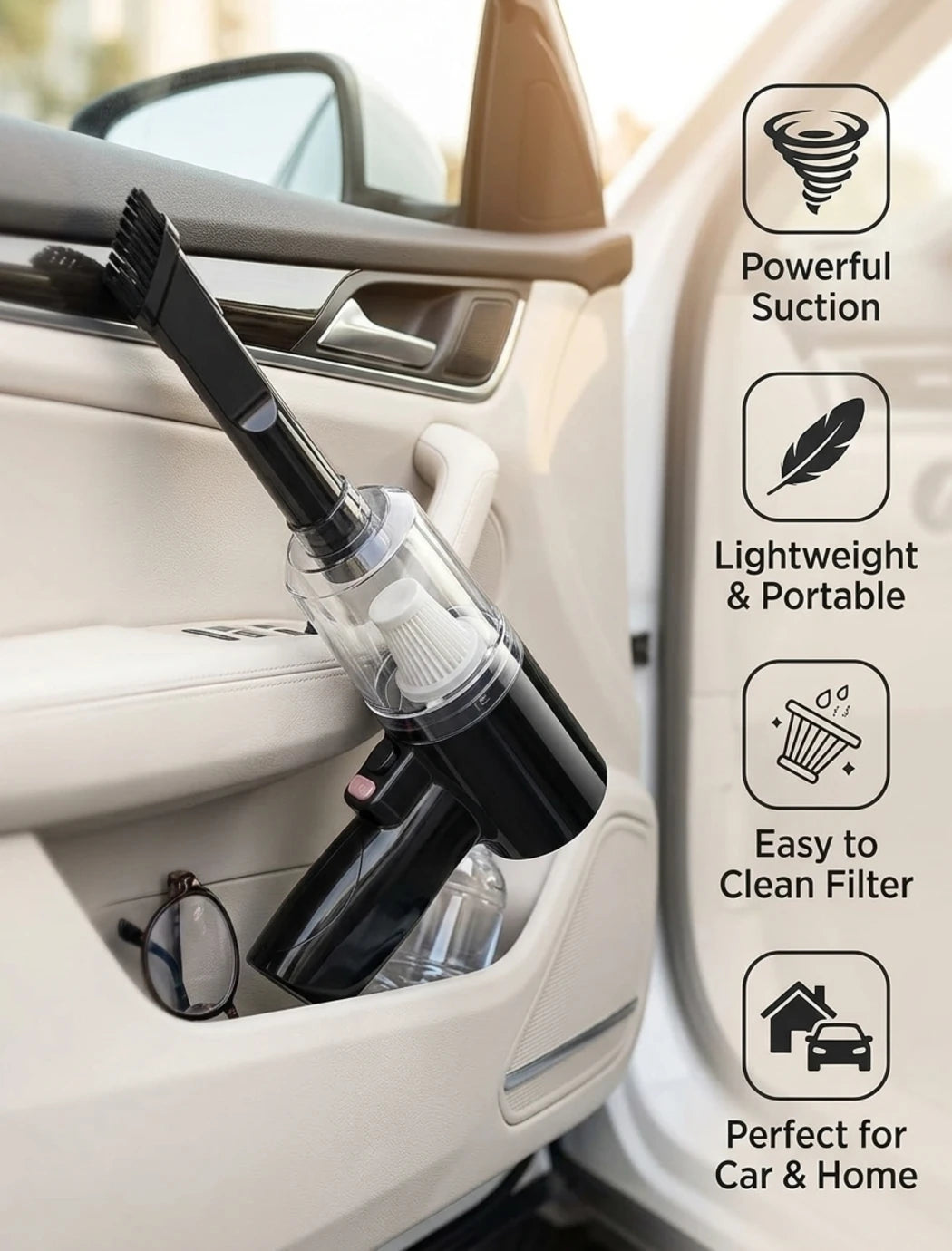 3-in-1 Handheld Cordless Car Vacuum Cleaner, High-Power Auto Vacuum, Air Duster & Hand Vacuum for Home and Car
