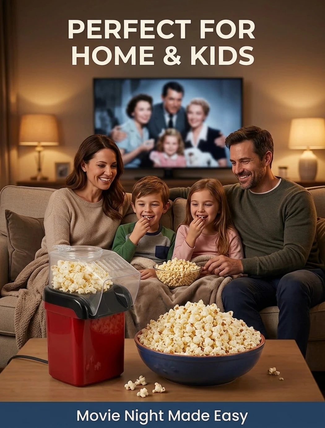 Mini Electric Hot Air Popcorn Maker Machine – Oil-Free Automatic Popcorn Popper for Home & Movie Nights