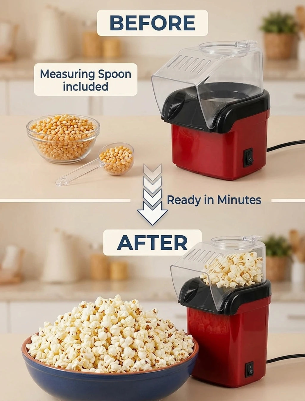 Mini Electric Hot Air Popcorn Maker Machine – Oil-Free Automatic Popcorn Popper for Home & Movie Nights