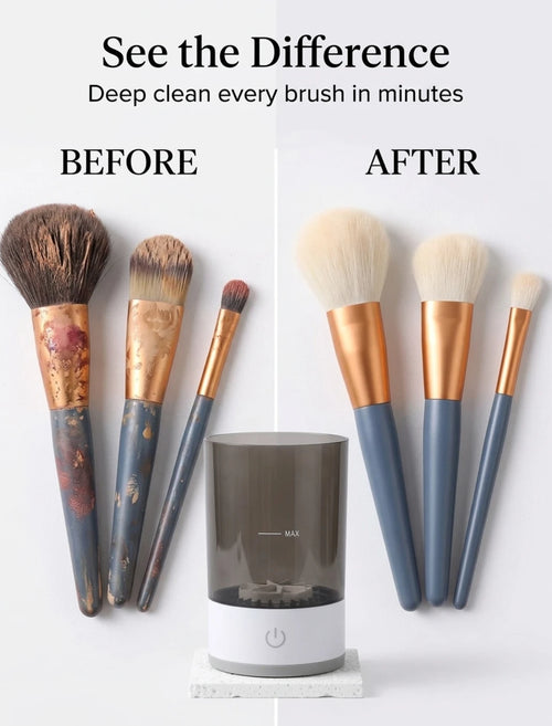 Electric Makeup Brush Cleaner & Dryer Machine – Automatic Spin Cosmetic Brush Washer with Cleaning Mat