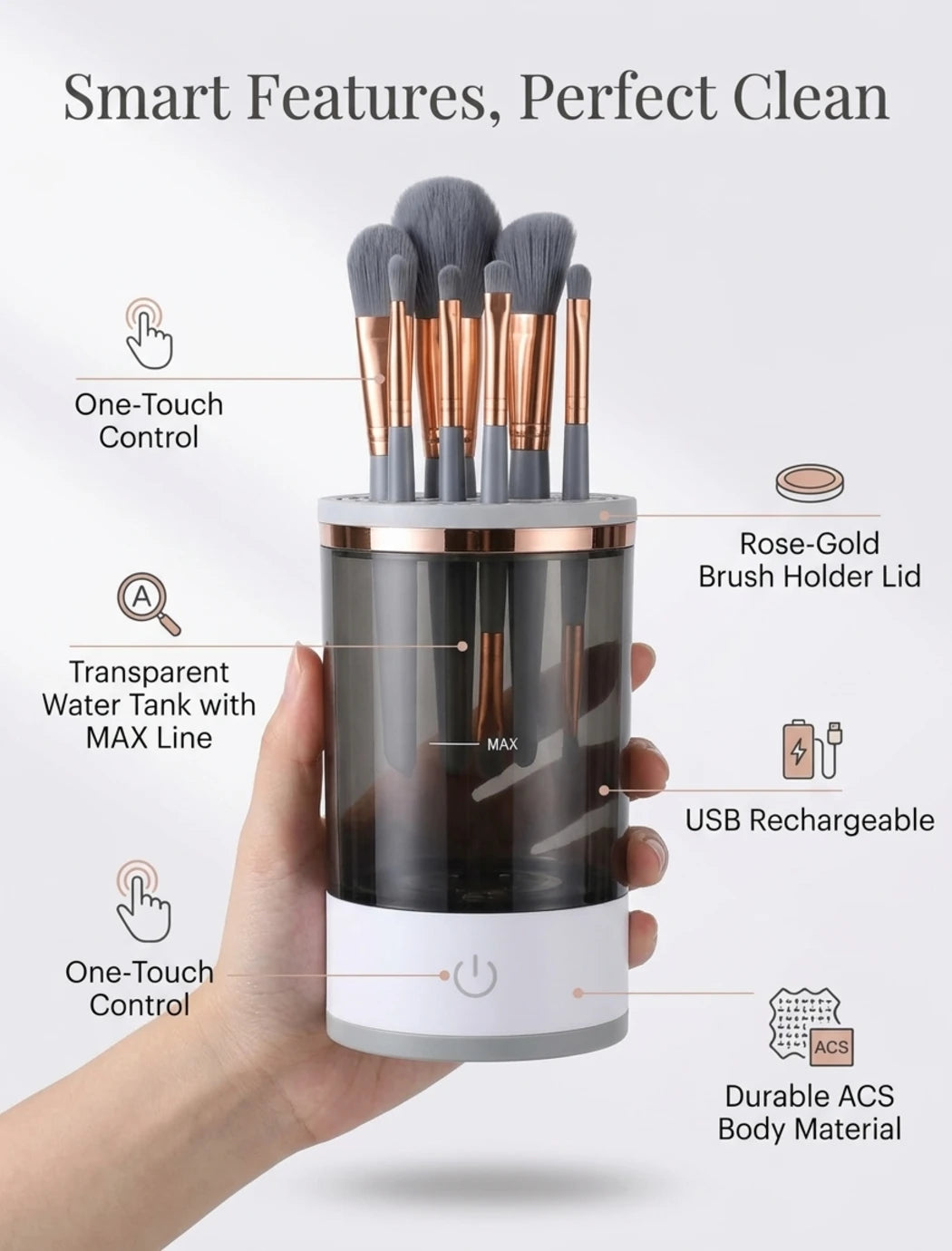 Electric Makeup Brush Cleaner & Dryer Machine – Automatic Spin Cosmetic Brush Washer with Cleaning Mat