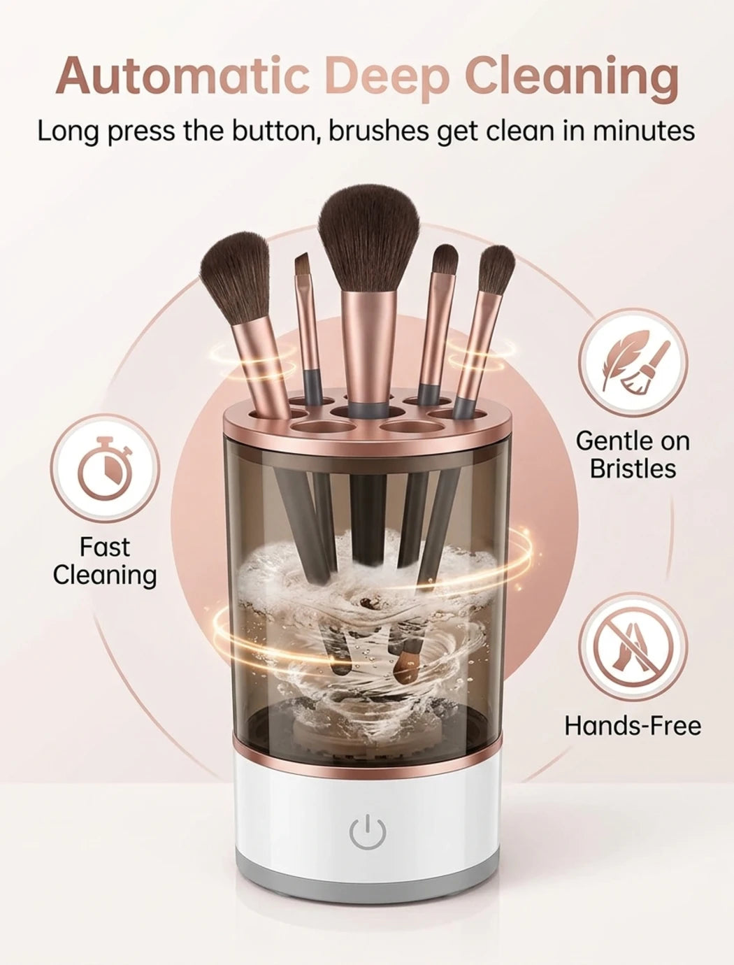 Electric Makeup Brush Cleaner & Dryer Machine – Automatic Spin Cosmetic Brush Washer with Cleaning Mat