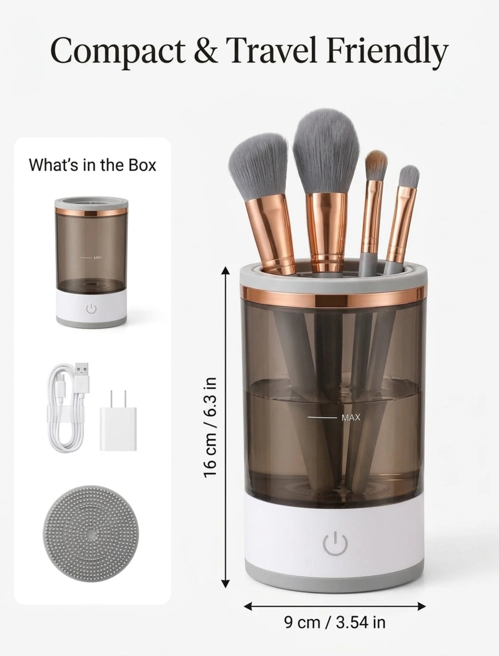 Electric Makeup Brush Cleaner & Dryer Machine – Automatic Spin Cosmetic Brush Washer with Cleaning Mat