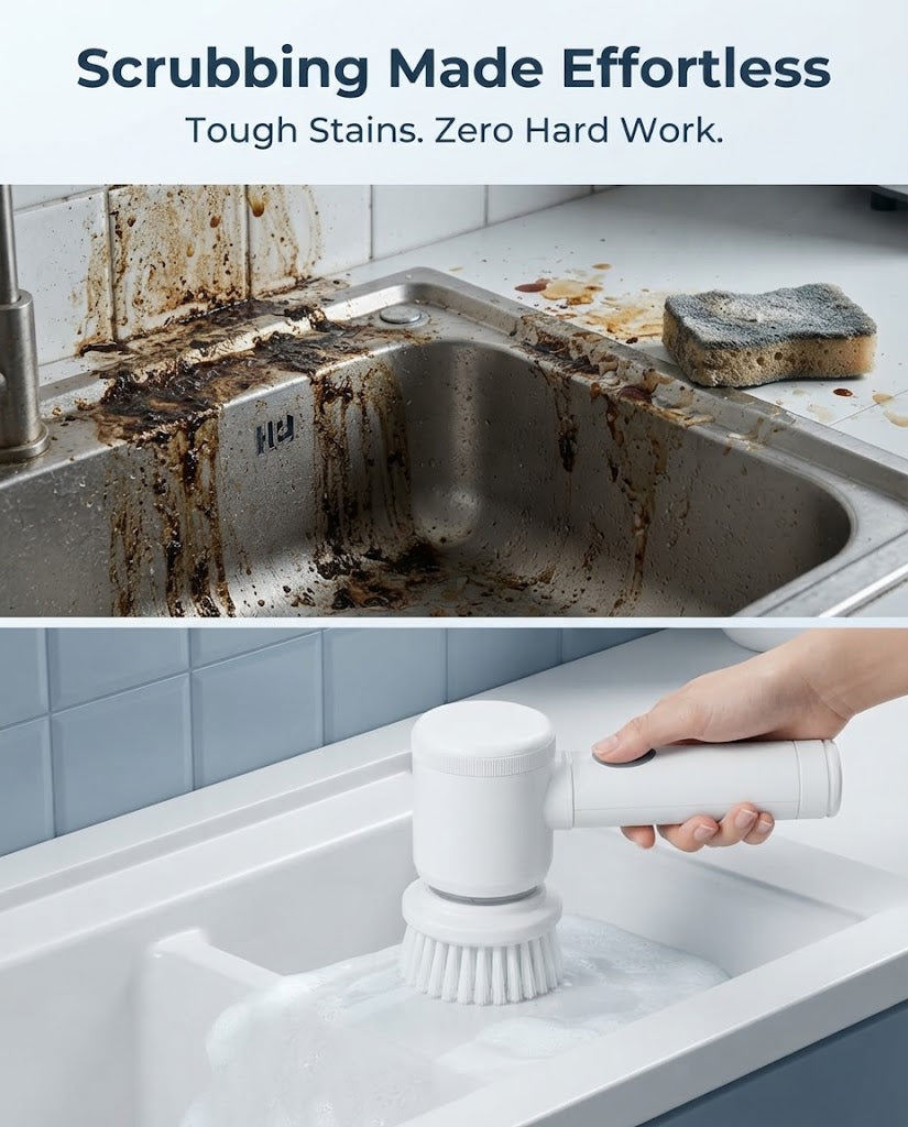Electric Spin Scrubber - Cordless Power Cleaning Brush with USB Rechargeable Battery for Kitchen, Bathroom, Tiles, and Sink Surfaces
