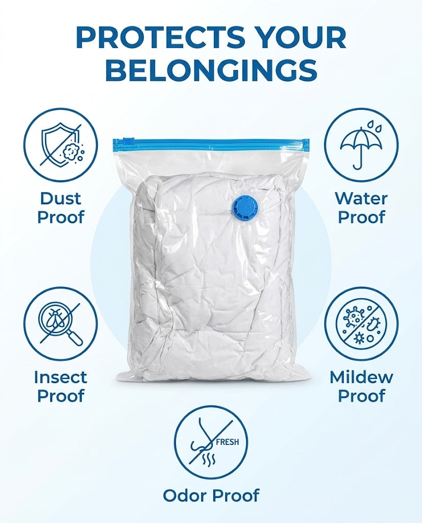 Vacuum Storage Bags with Hand Pump (Pack of 5) – Space Saver Seal Bags for Clothes, Blankets & Bedding