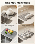 Silicone Dish Drying Mat with Self-Draining Lip - Heat Resistant, Foldable & Non-Slip Kitchen Counter Mat for Plates, Cups, and Bottles